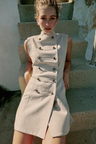 MINI DRESS WITH FIREMAN CLASPS AND LINEN BLEND - Light beige by Zara