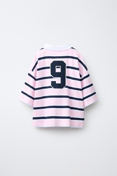STRIPED POLO SHIRT WITH NUMBER - White / Pink by Zara - Image 1