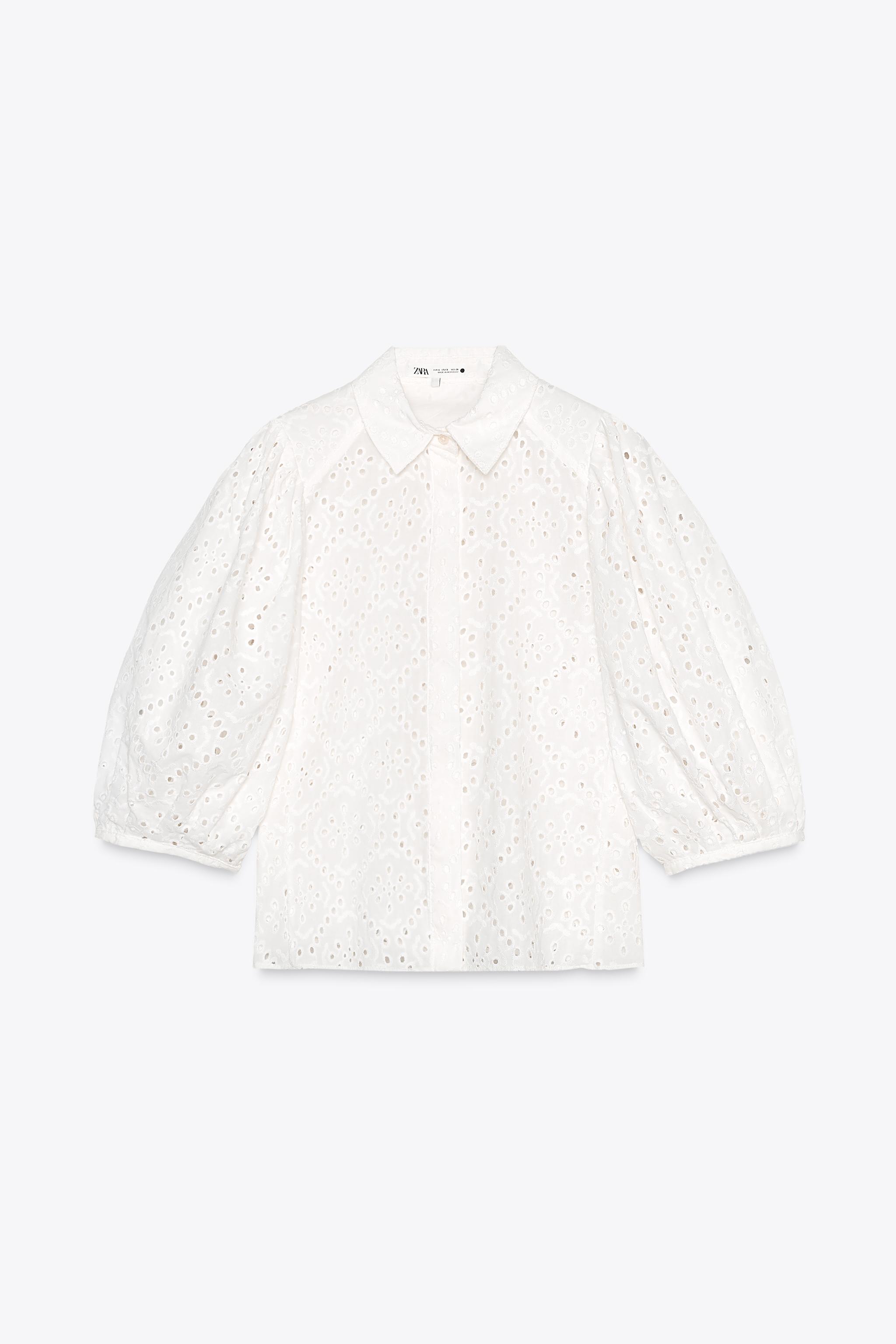 ZW COLLECTION EYELET EMBROIDERY SHIRT - White | ZARA United
