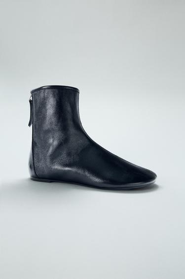 Zara LEATHER ANKLE BOOTS - Black