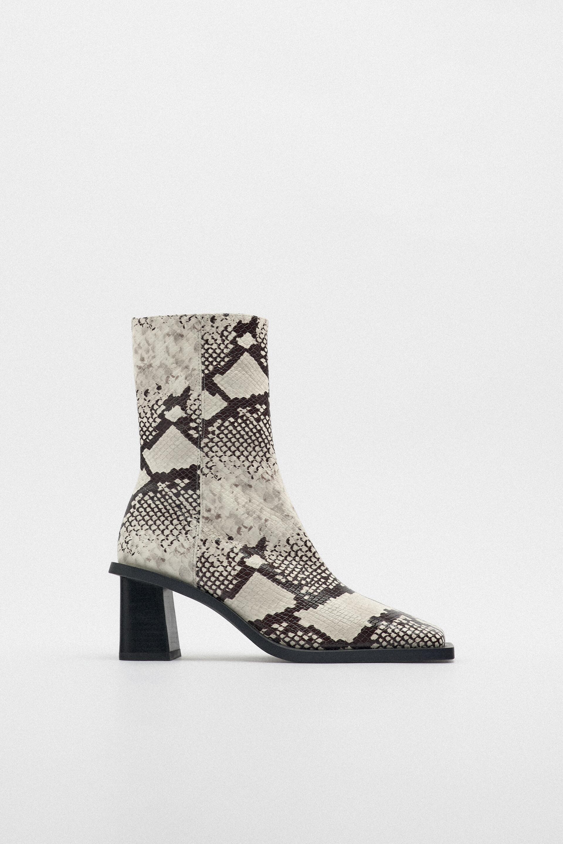 Zara Snakeskin Zip authentic Up Block Heel Ankle Boots