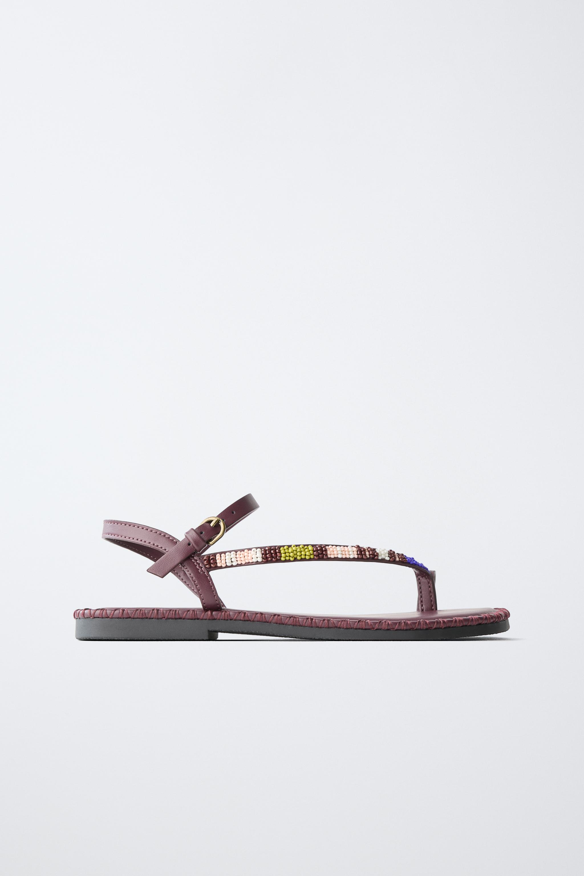 BEADED SANDALS — Burgundy Red