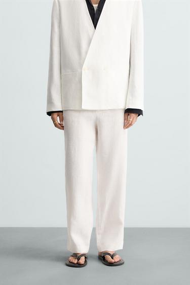 PANTALÓN TRAJE 100% LINO - Blanco de Zara