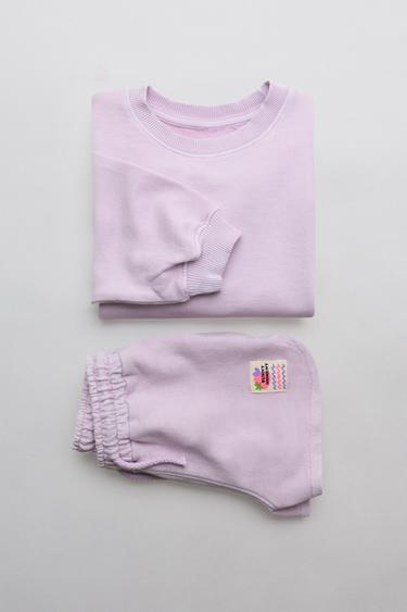 Zara PLAIN SWEATSHIRT AND BERMUDA SET WITH LABEL - Light mauve