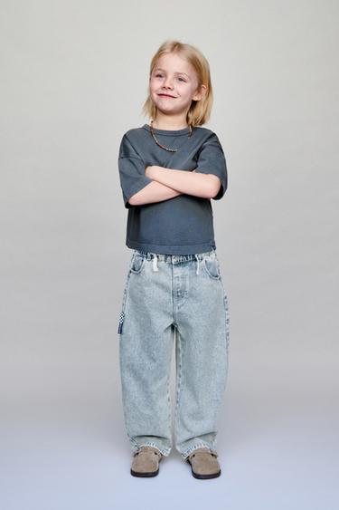 Zara 染色燈籠牛仔褲 - 淡藍色