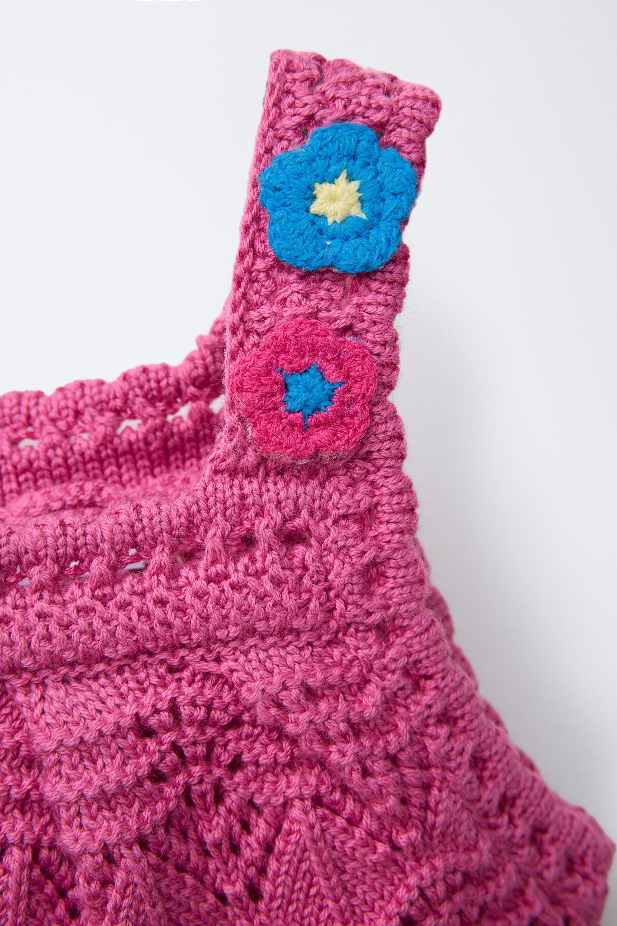FLORAL CROCHET KNIT TOP - Fuchsia | ZARA Canada