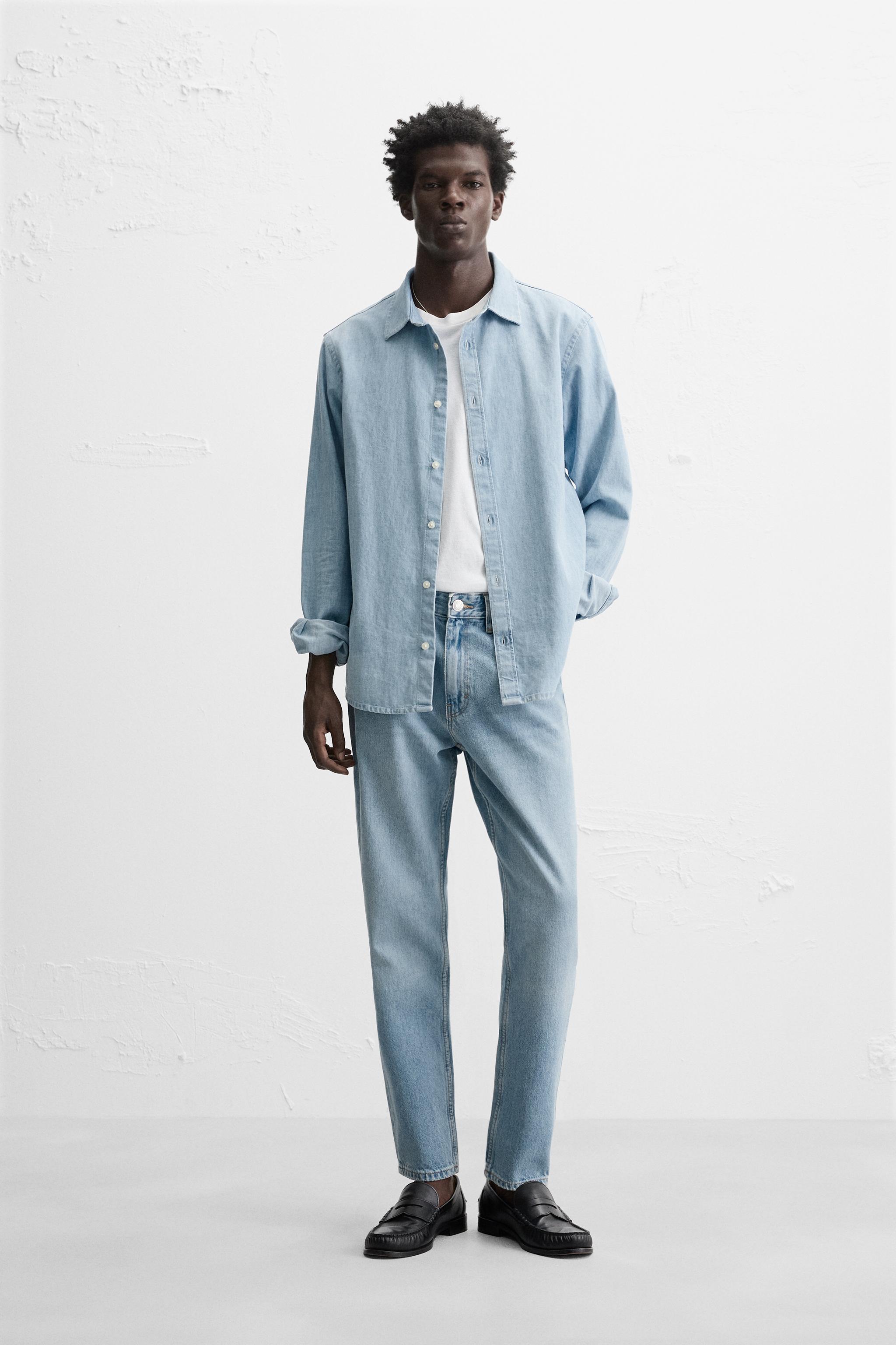 スリムフィットテーパードデニムパンツ - ライトブルー | ZARA