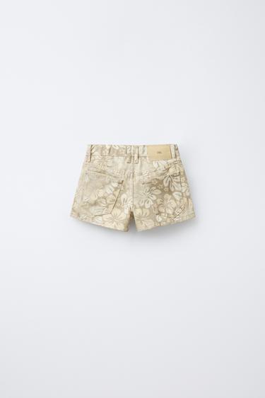 SHORT EN JEAN À MOTIF FEUILLES - Jaune de Zara - Image 1