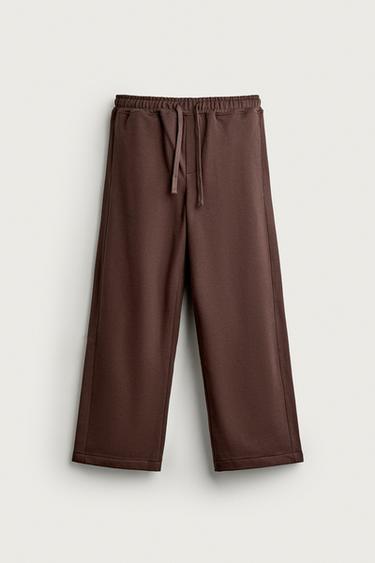 Zara BASIC STRAIGHT-FIT JOGGER PANTS - Brown