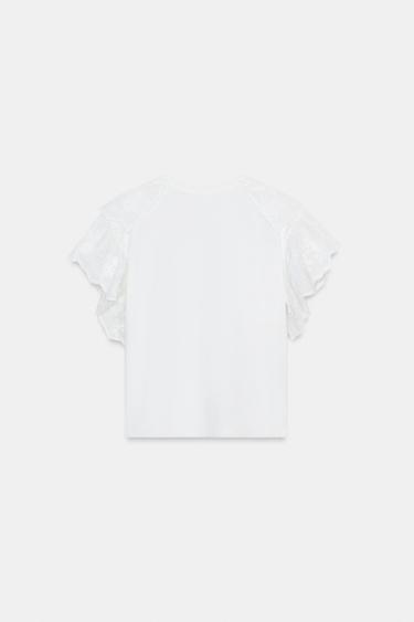 T-SHIRT À MANCHES COURTES ET VOLANTS - Blanc de Zara - Image 5