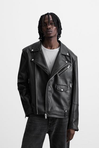 LEATHER EFFECT BIKER JACKET - Black by Zara