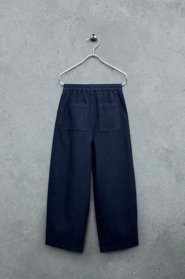 STORIESZ - PANTALON BAGGY À PINCES EN COTON ET LIN - Bleu roi de Zara - Image 1