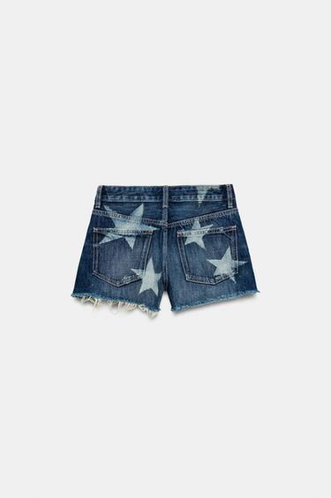 DENIM SHORT MID RISE STERREN - Blauw van Zara