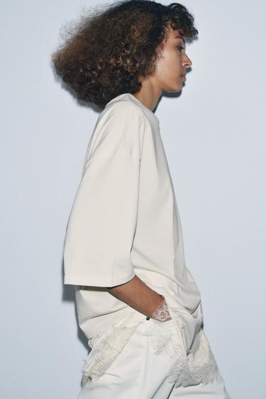 T-SHIRT BIMATIÈRE EN DENTELLE - Écru de Zara - Image 1