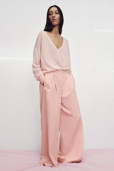 PANTALÓN WIDE LEG PLIEGUES ZW COLLECTION - Rosa pastel de Zara