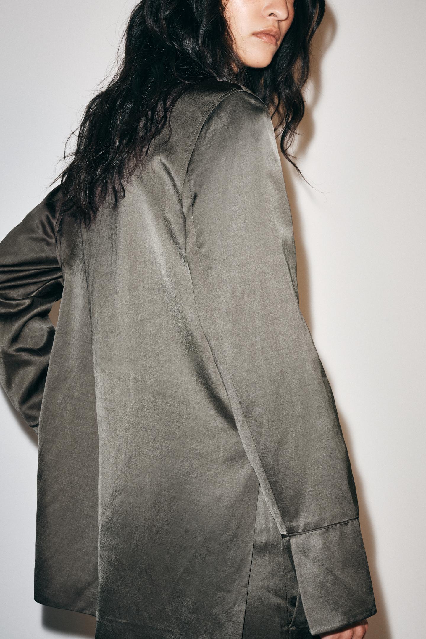 Женская куртка Zara ZW Collection Satin-Finish, цвет: Серый — фото 3