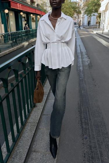 POPLIN SHIRT WITH PLEATS - White by Zara