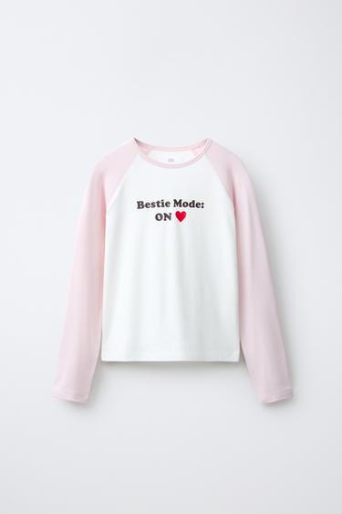 CAMISETA MANGA RANGLÁN TEXTO - Rosa / Blanco de Zara