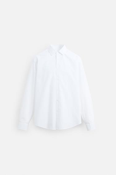 CAMISA DE ALGODÃO COM TEXTURA - Branco da Zara - Imagem 0