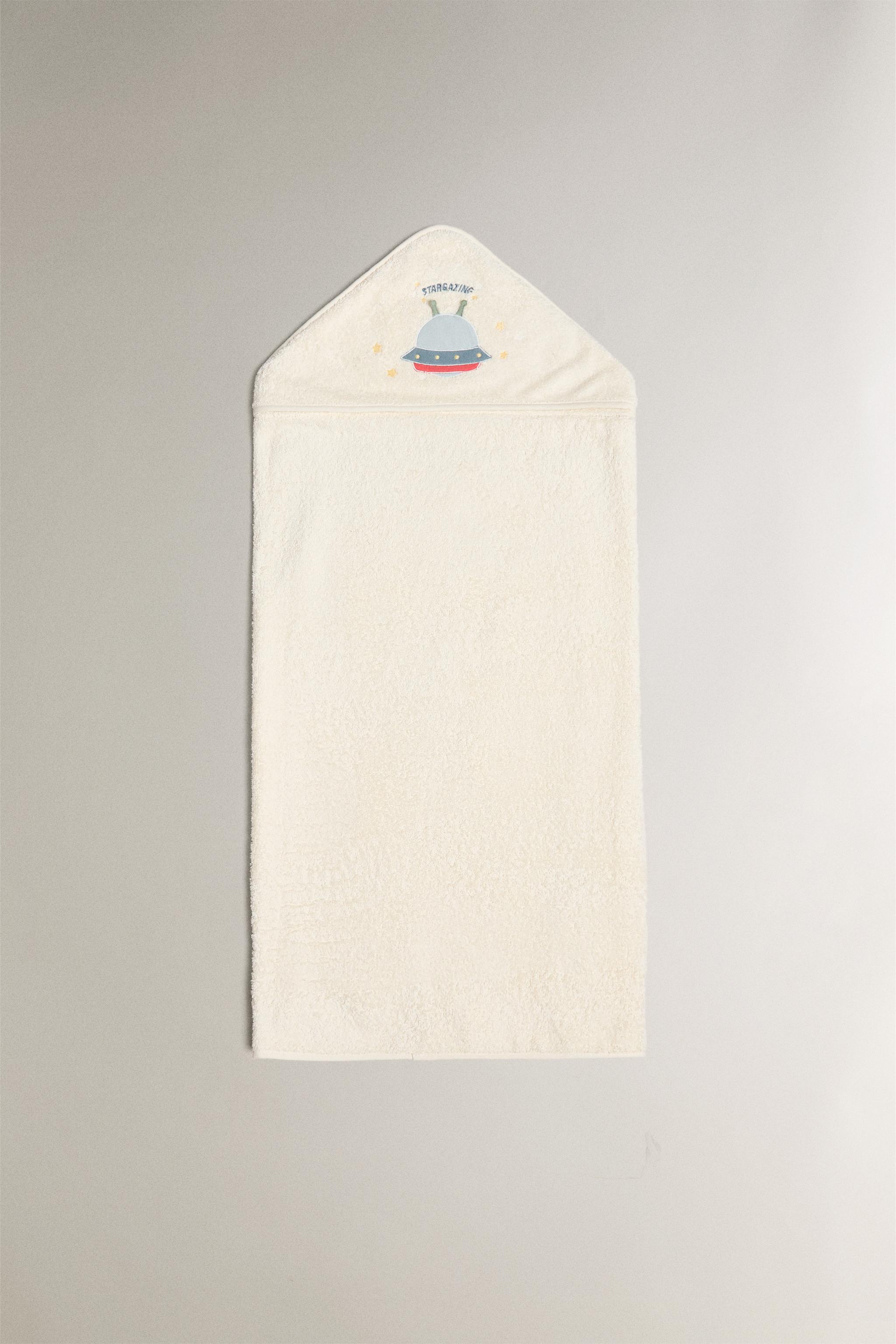 SERVIETTE DE BAIN CAPUCHE BÉBÉ VAISSEAU SPATIAL