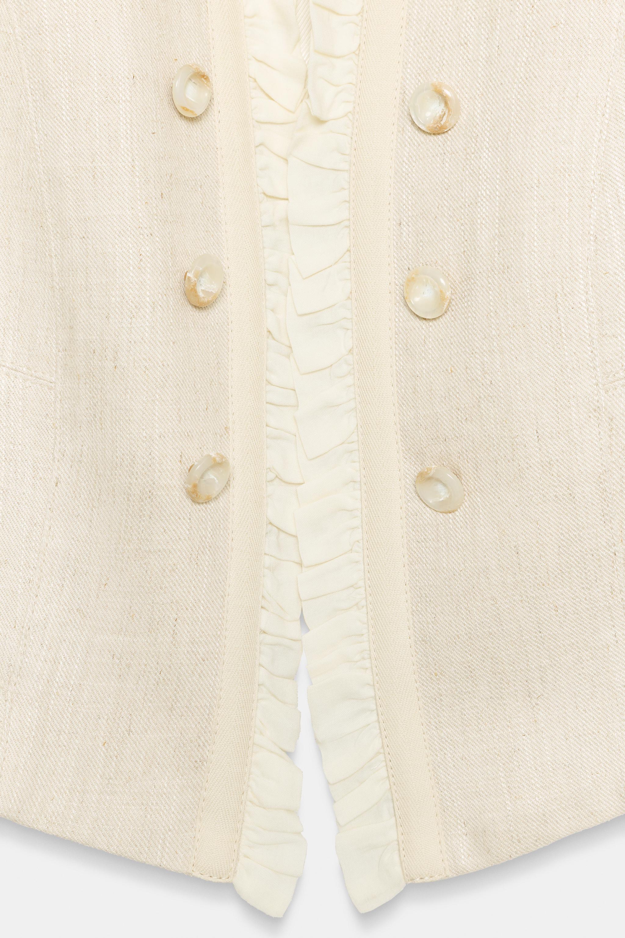 Женские пиджаки Zara SHORT RUFFLED BLAZER — фото 10