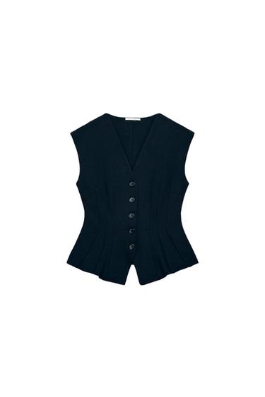 GILET INTERLOCK À BOUTONS - Bleu marine de Zara