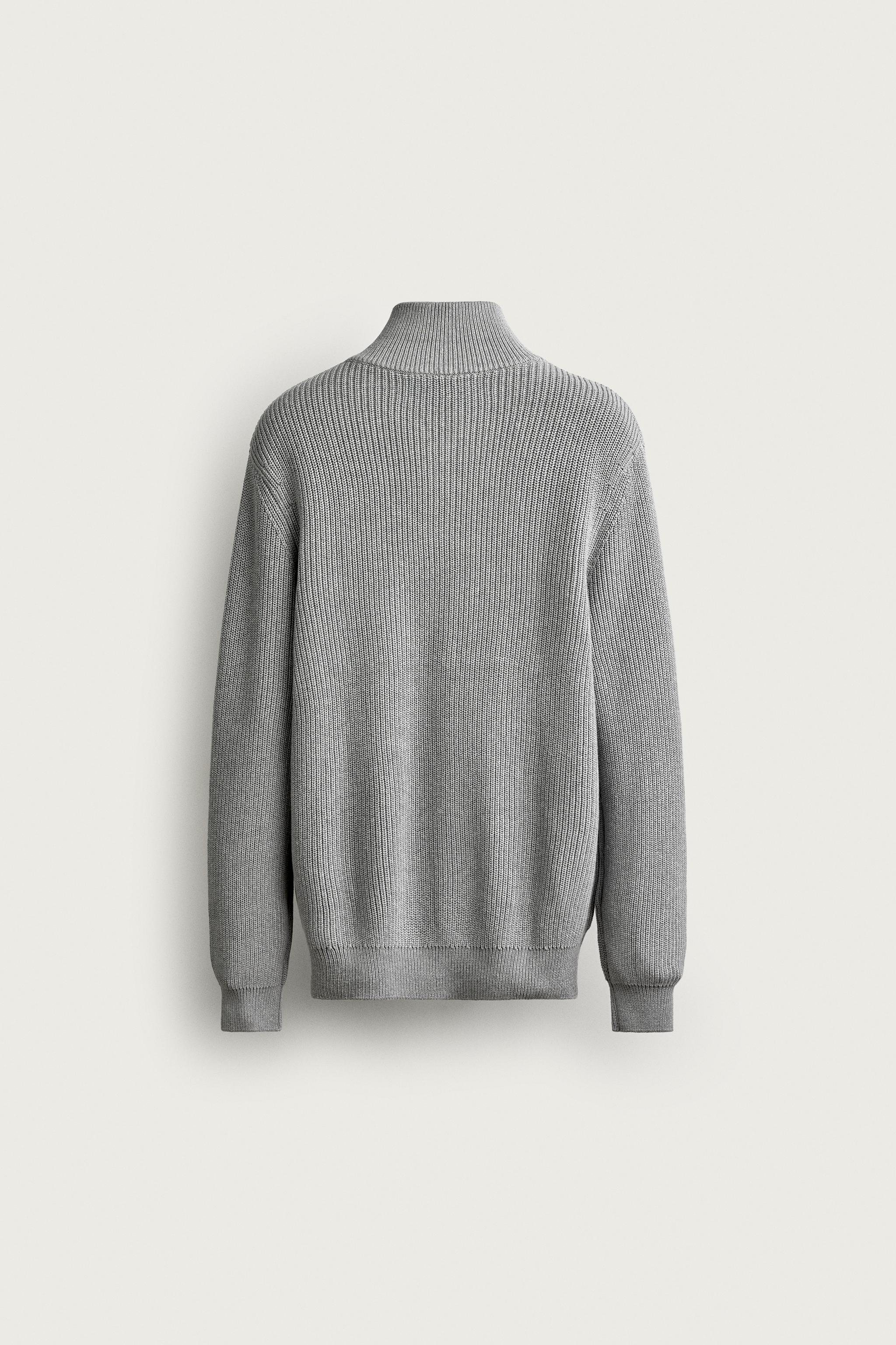 PURL KNIT QUARTER-ZIP SWEATER — Gray marl (alternate view)