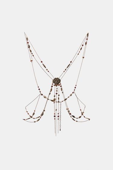 BODY CHAIN METALLICA CON PERLINE - Oro vecchio di Zara