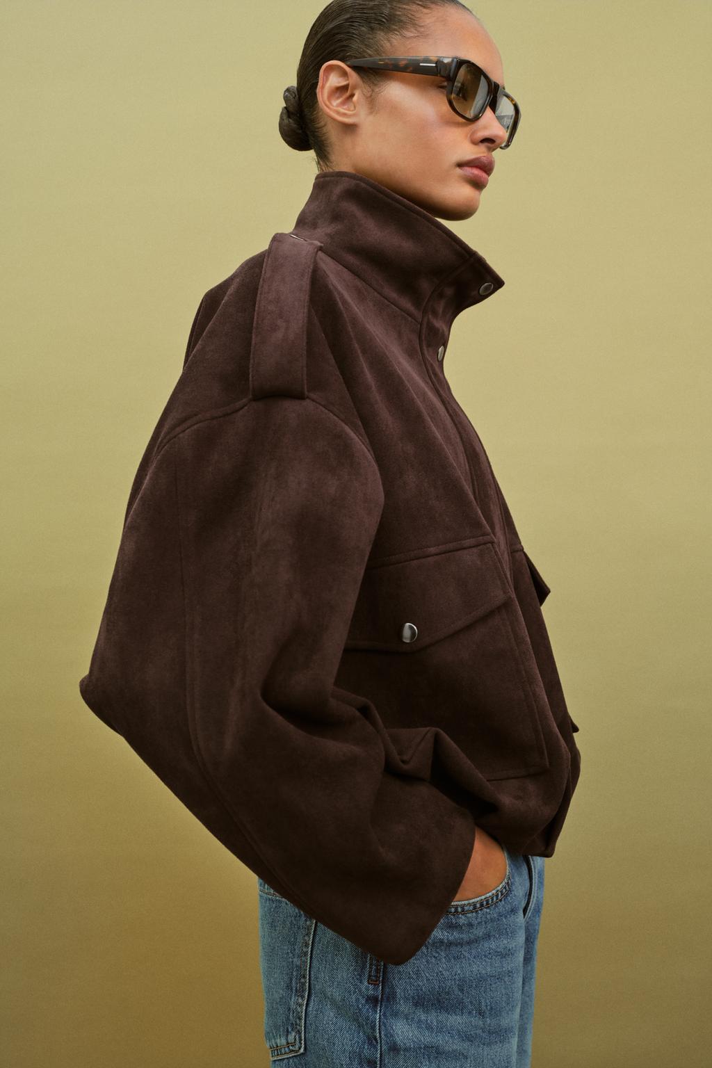 FAUX SUEDE JACKET WITH SHOULDER TABS