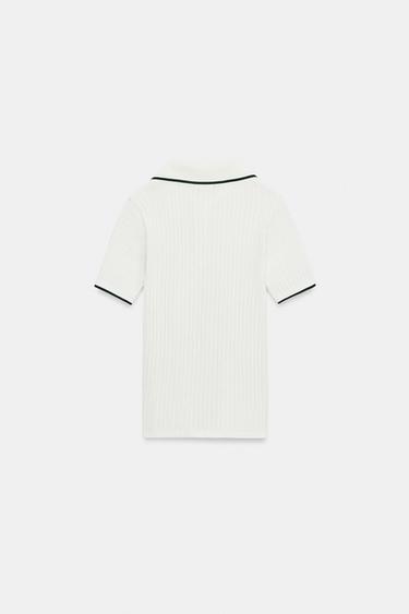 CONTRAST RIBBED POLO SHIRT - Green / Ecru by Zara - Image 6