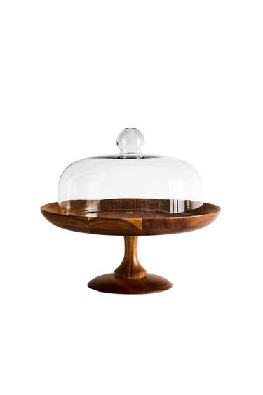 Zara WOODEN CAKE DISH - Light beige