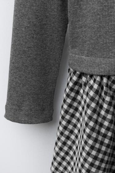 RIBBED COMBINATION DRESS WITH CHECK SKIRT - Ecru / Black by Zara - Image 3