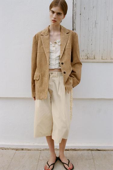 Zara EMBROIDERED POPLIN TOP - Beige - Image 0