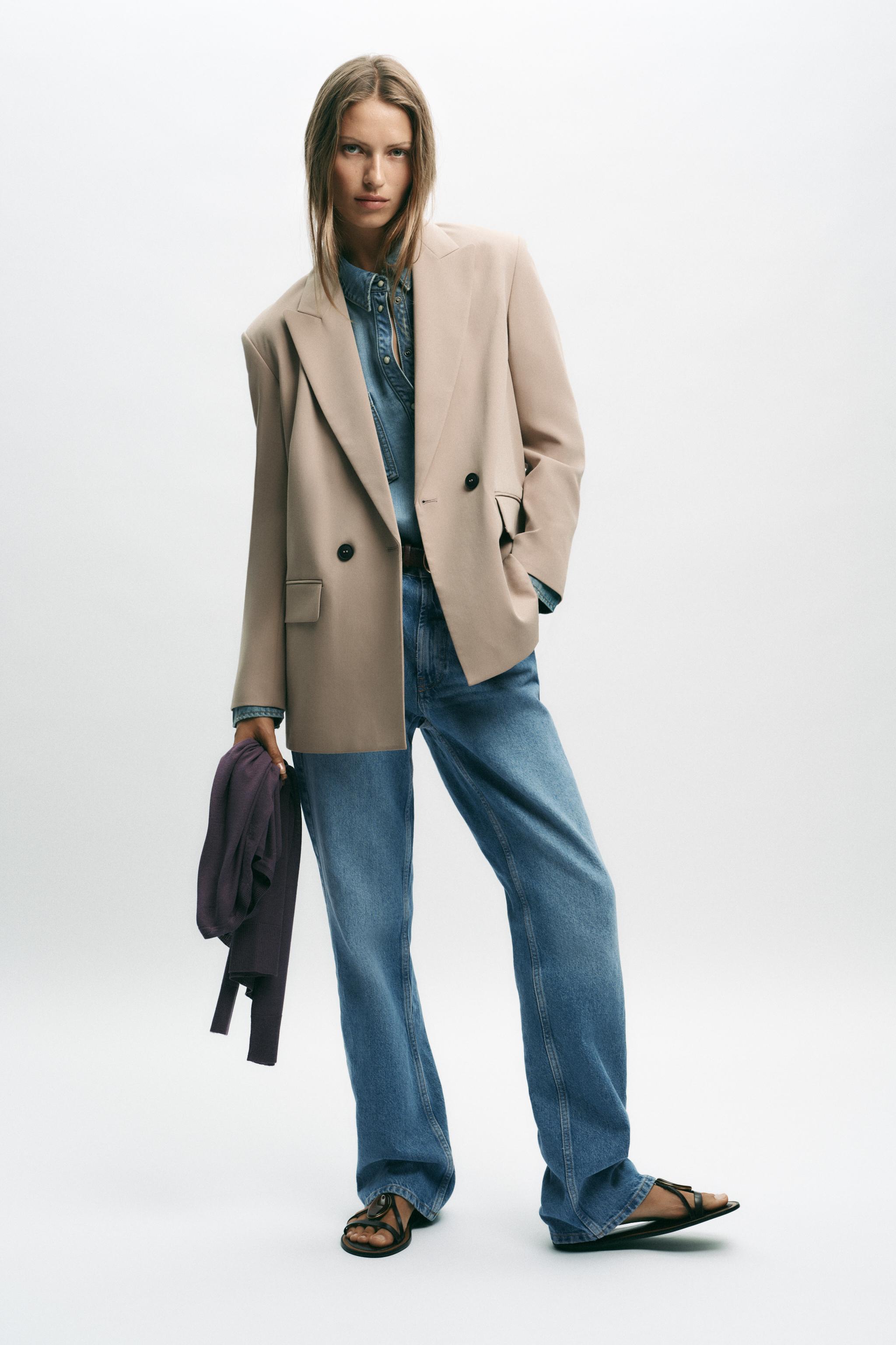 ちーzara ダブルブレスト　ジャケット　ピンク ZARA ベビーピンク ダブルブレストジャケット - メルカリ