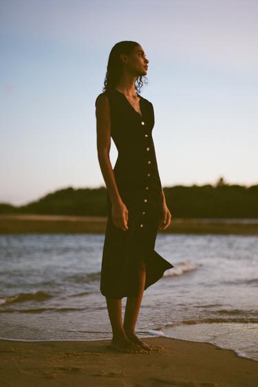 MIDI DRESS WITH GATHERING - Black by Zara - Image 3