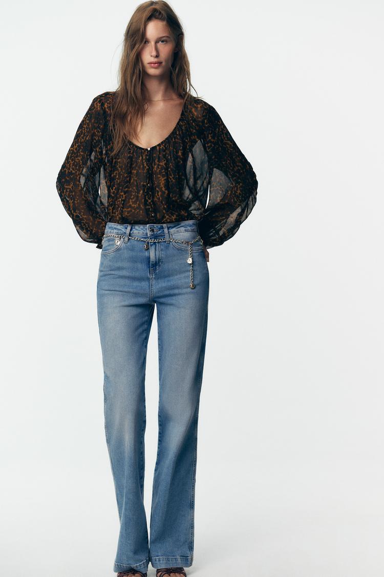 Denim Blusa Animalier Zara BLOUSE SEMI-TRANSPARENTE À IMPRIMÉ