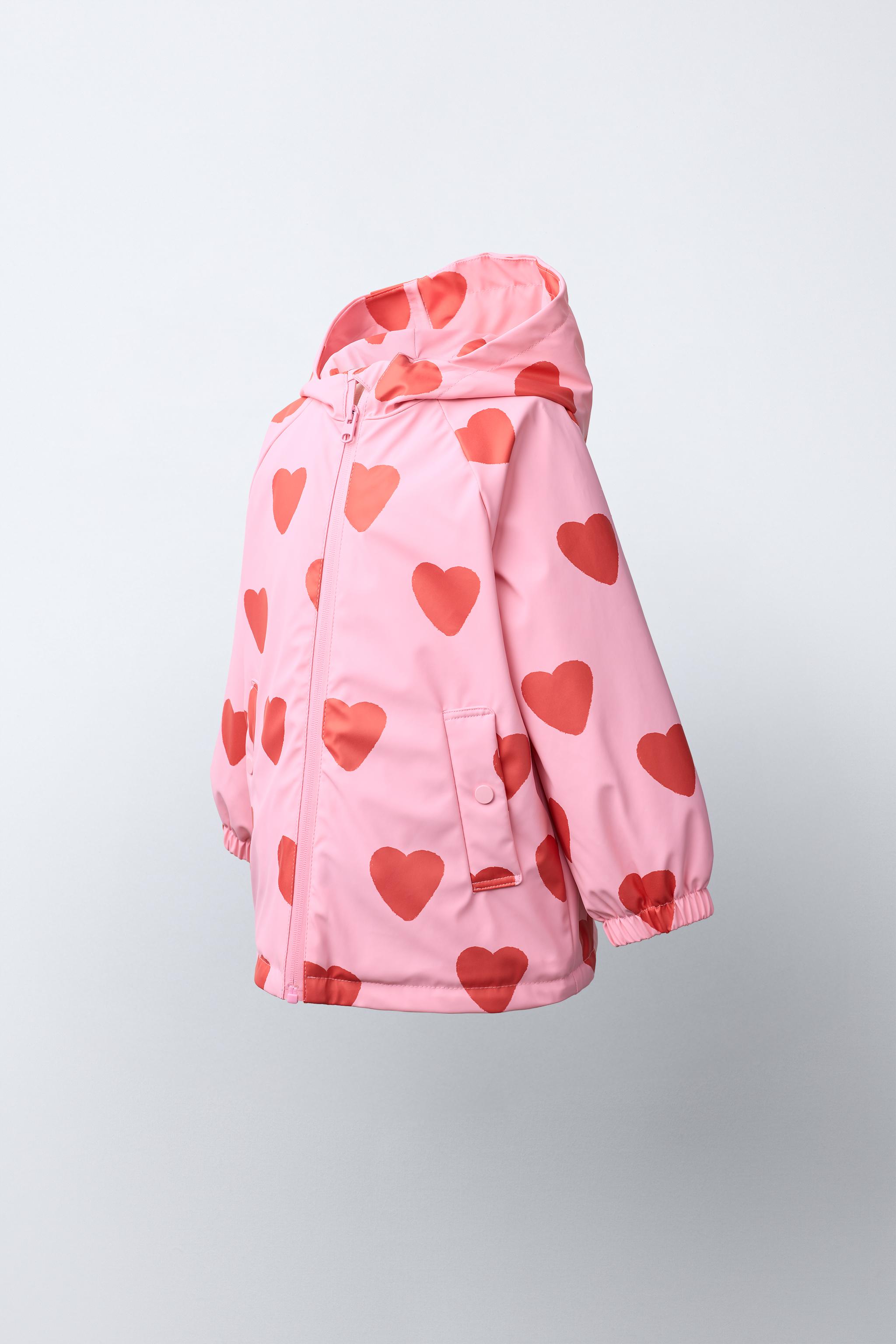 ラバーフィニッシュ ハートプリント 耐水レインコート - ピンク | ZARA