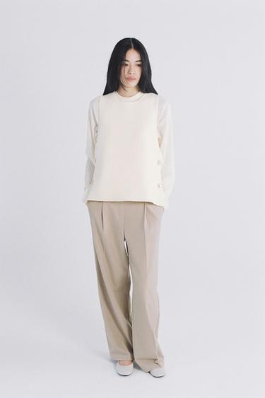 WIDE-LEG TROUSERS WITH DOUBLE WAISTBAND - Sand by Zara