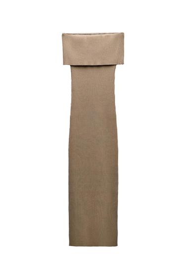 RIBBED KNIT BANDEAU DRESS