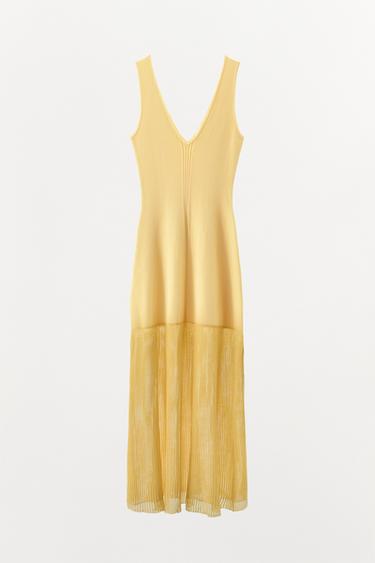 COMBINED RIB KNIT DRESS - Yellow by Zara - Image 5