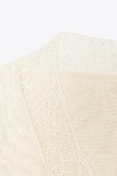 WOOL BLEND LACE KNIT SWEATER - Ecru by Zara - Image 7