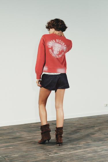 FADED-EFFECT SWEATSHIRT WITH SLOGAN - Red by Zara - Image 4