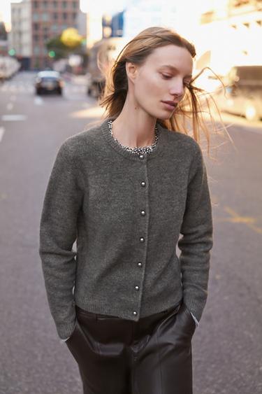 CARDIGAN WITH METAL BUTTONS - Dark mink by Zara