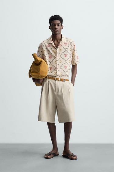 CAMISA COM ESTAMPA DE LOSANGOS - Bege da Zara - Imagem 0