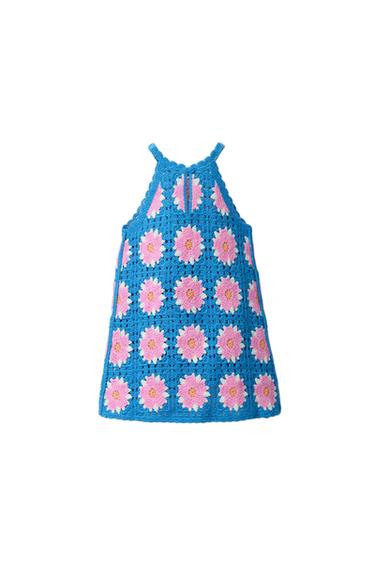 HÄKELKLEID MIT BLUMEN - Leuchtendes Blau von Zara