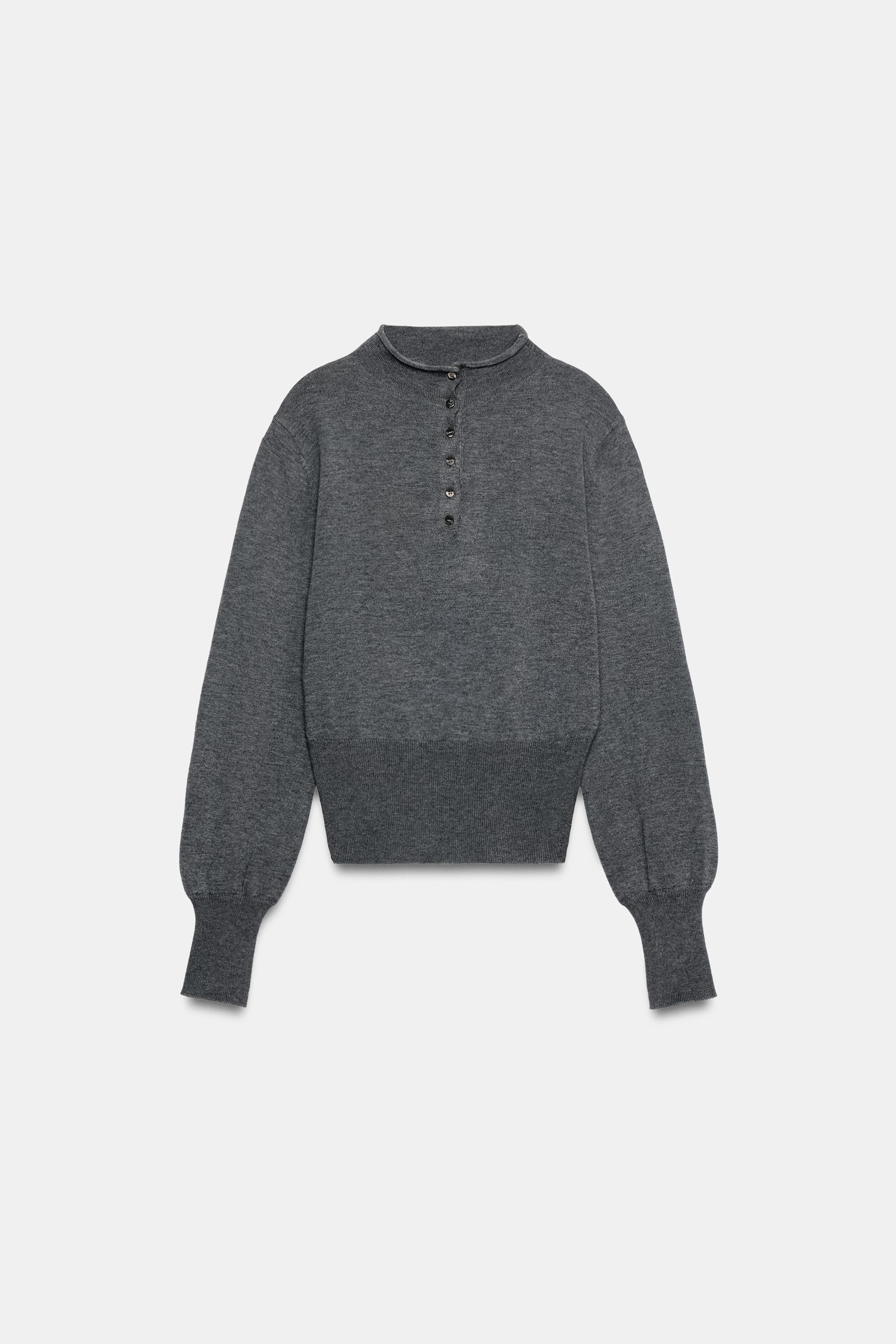 BUTTONED HIGH-NECK SWEATER