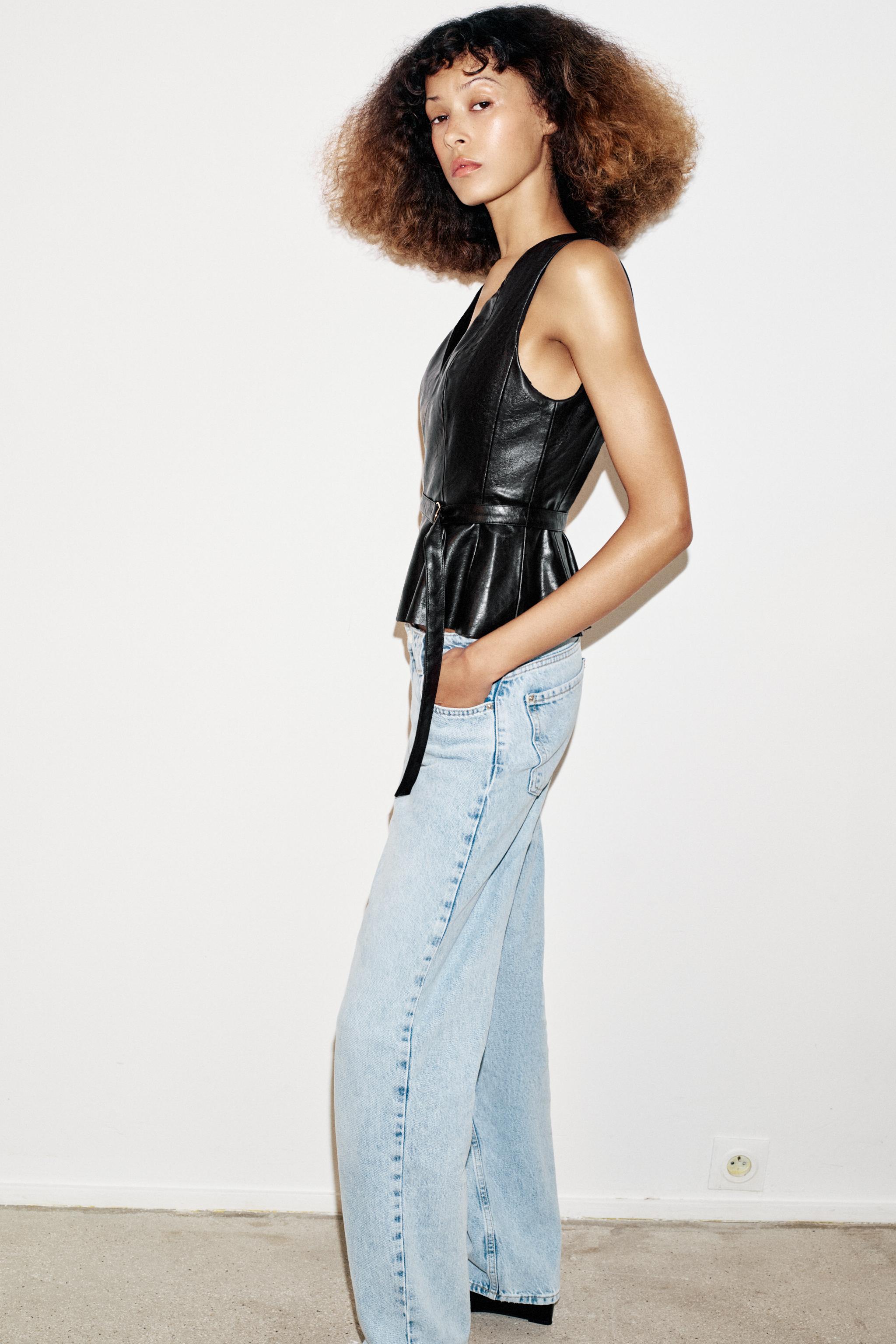 BELTED FAUX LEATHER TOP