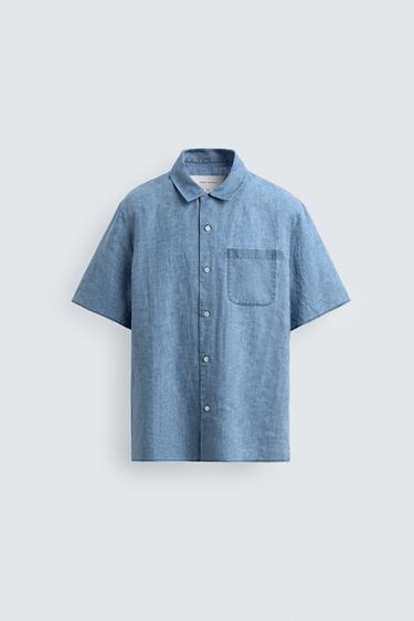 РУБАШКА RELAXED FIT ИЗ 100% ЛЬНА — ИНДИГО от Zara