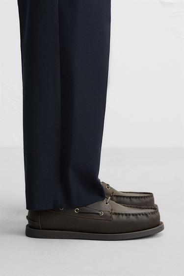 Zara LEATHER DECK SHOES - Brown - Image 0