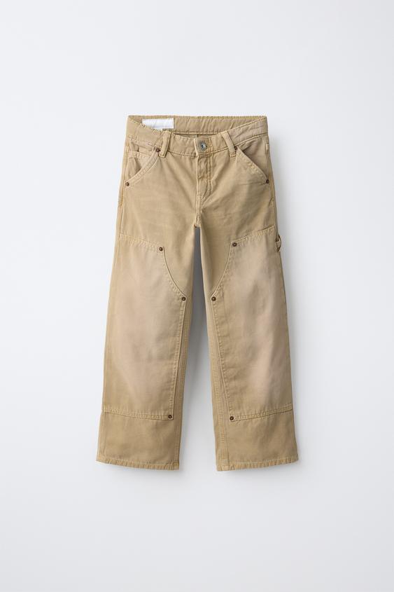 Canvas Carpenter Trousers - camel by Zara - Image 0